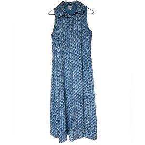 Livro blue and white abstract floral print collared shirt maxi dress